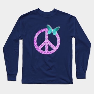 Pastel purple Peace Sign with Turquoise Butterfly Long Sleeve T-Shirt